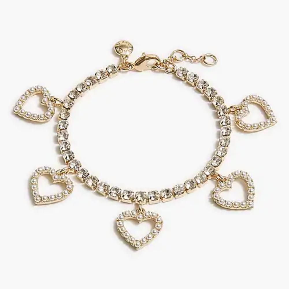 J.Crew Pearl Hearts & Crystal Bracelet, Gold/ White